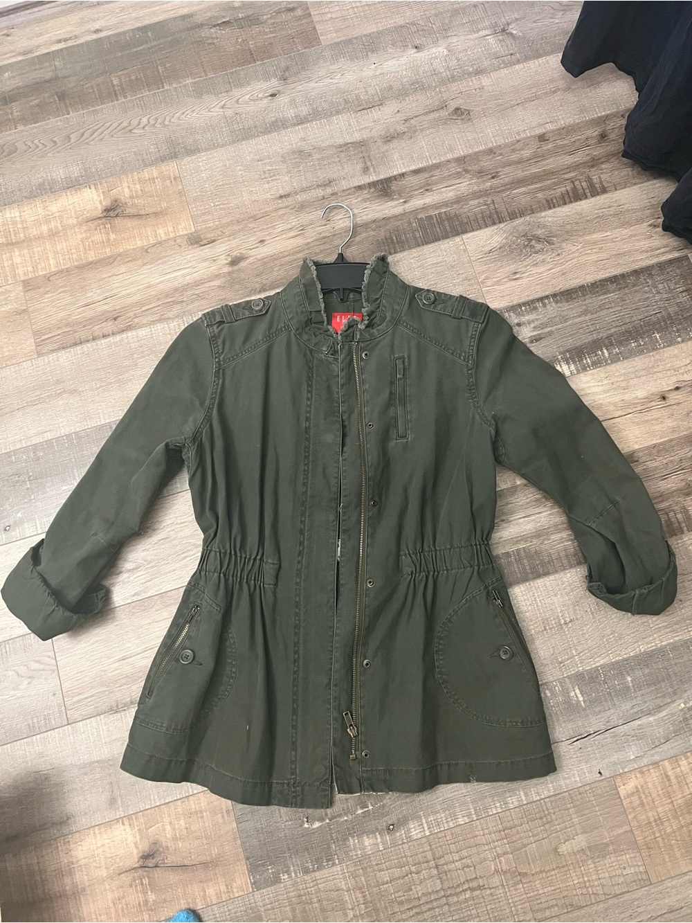 ELLE Olive Green Cinch-Waist Utility Jacket size 4 - Picture 4 of 12